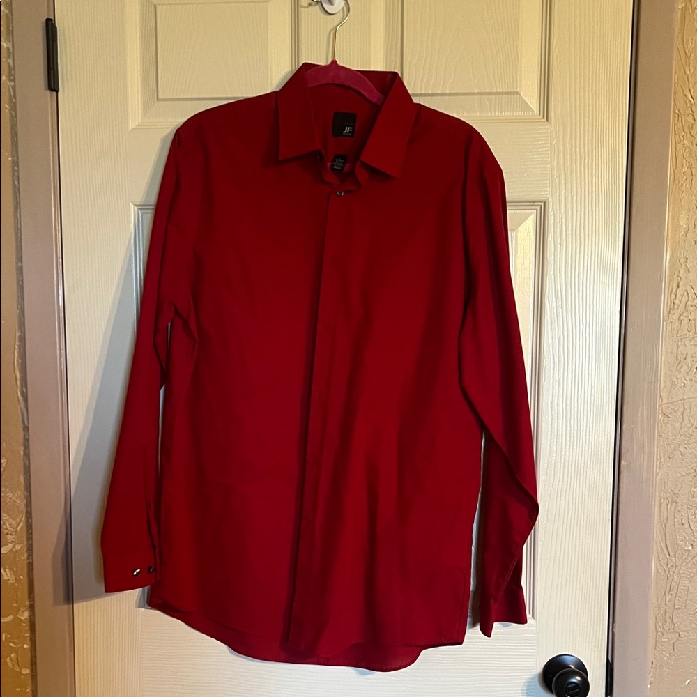J Ferrari Men's Red Dress Shirt - Classic Collared Long-Sleeve-L